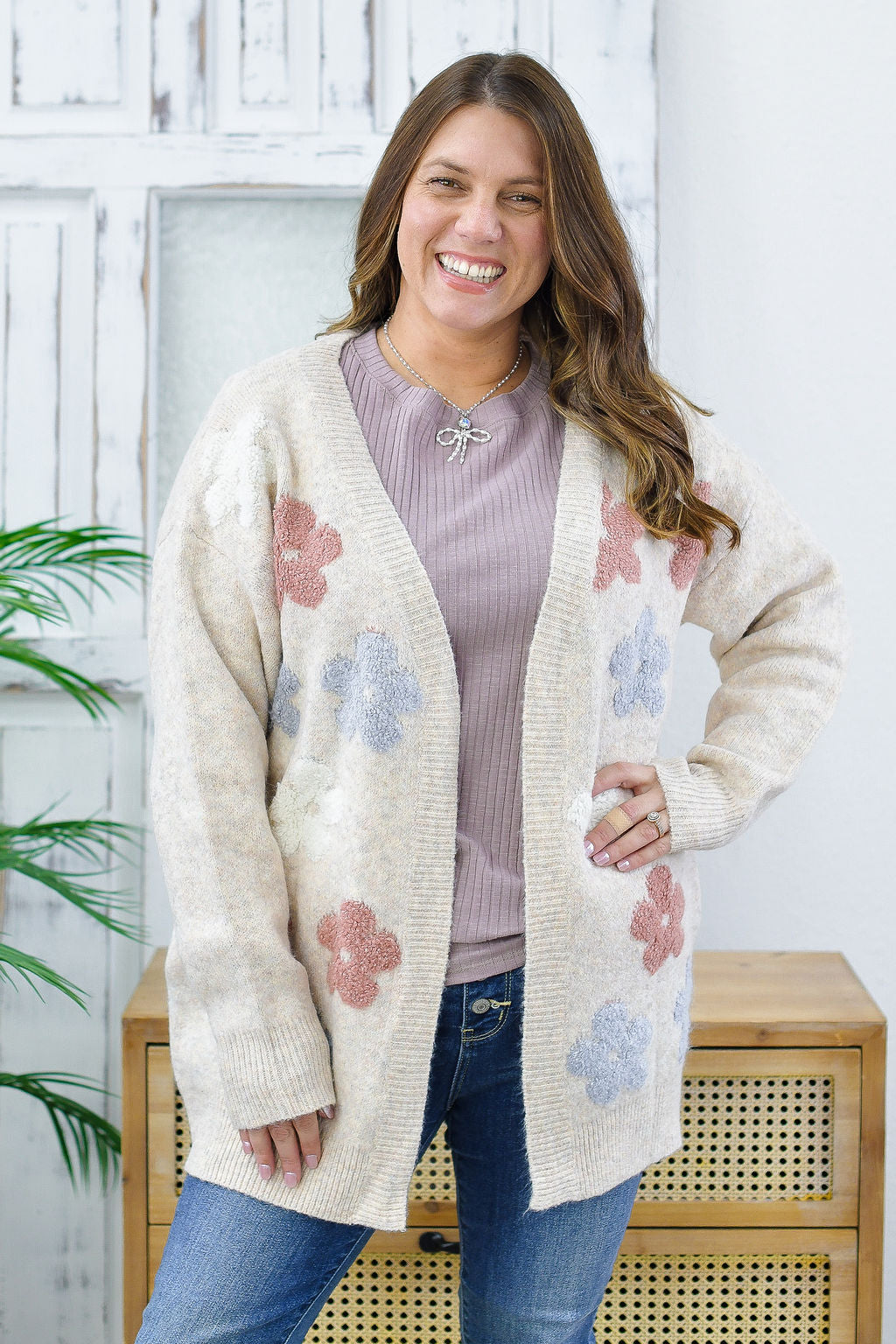 Reg/Plus-A Touch Of Floral Cardigan