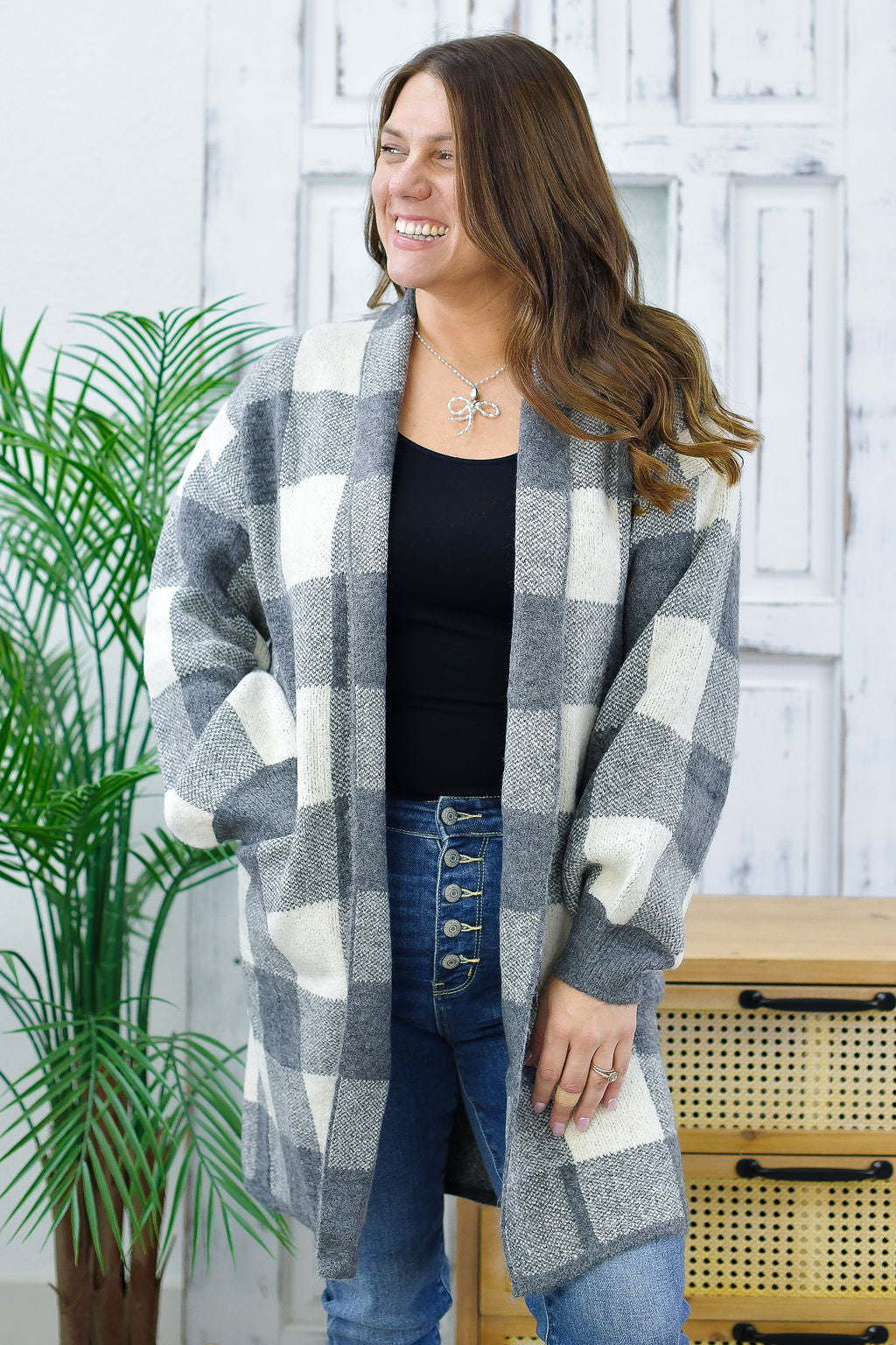 Reg/Plus- Safe Haven Checkered Cardigan