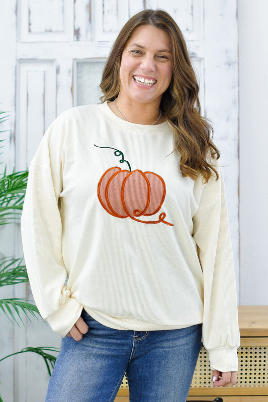 Reg/Plus-Pumpkin Embroidered Pullover