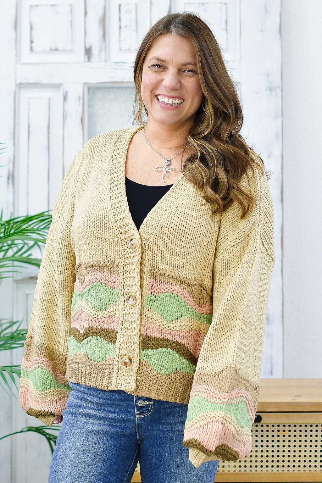 Reg/Plus- Costal Wave Sweater Cardigan