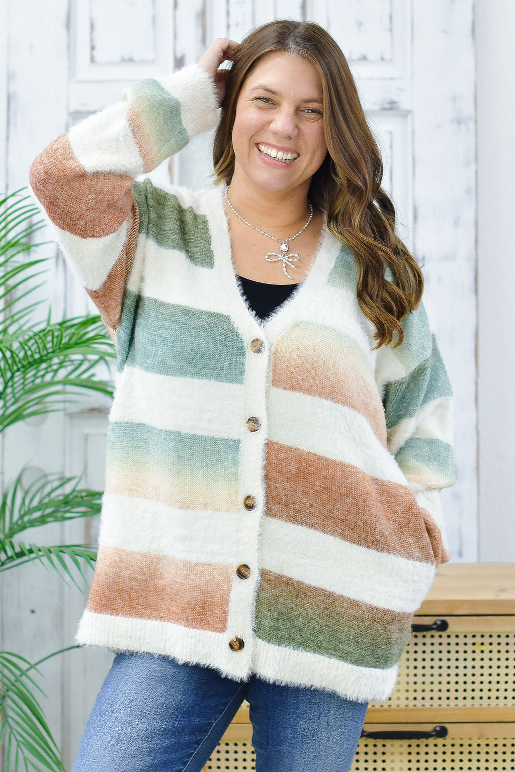 Reg/Plus-Hidden Treasure Stripe Cardigan