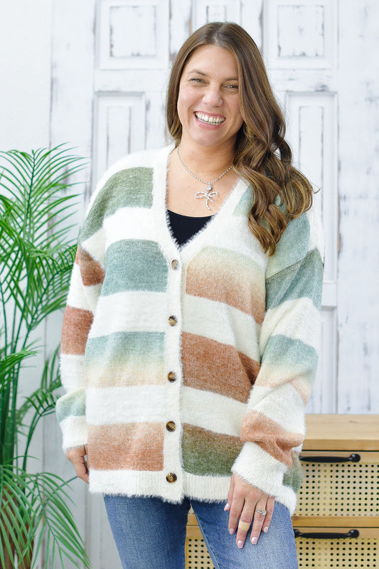 Reg/Plus-Hidden Treasure Stripe Cardigan