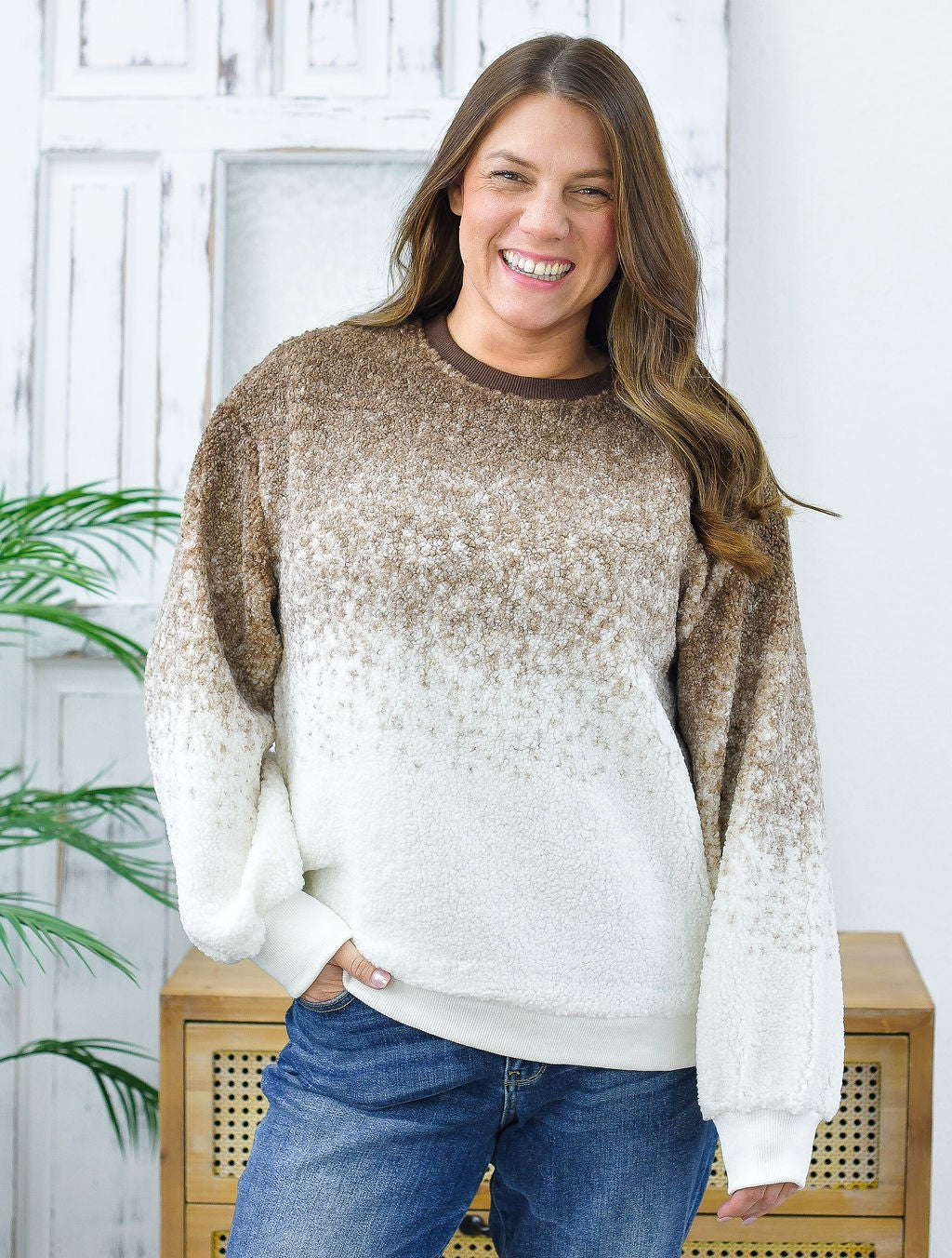 Reg/Plus-Step Above Ombre Fleece Top