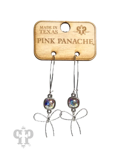 Silver Textured Bow Earring By Pink Panache