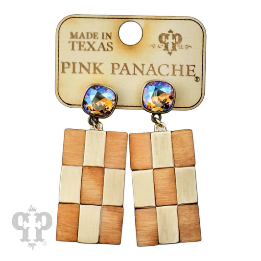 Brown Checkerboard Earring By Pink Panache