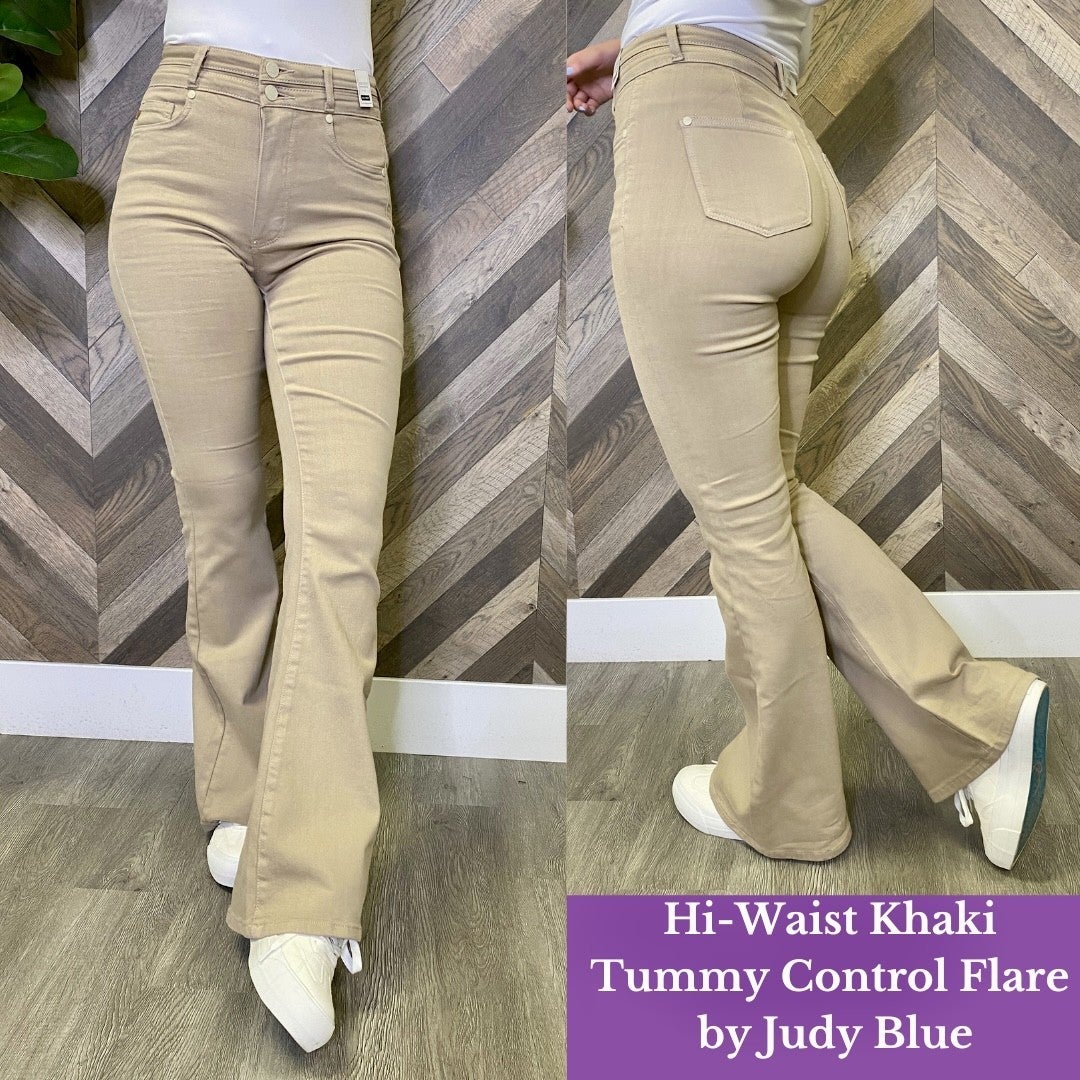 Hi-Waist Khaki Tummy Control Flare by Judy Blue