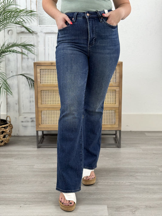 High Rise Tummy Control Back Pkt Embroidered Bootcut By Judy Blue