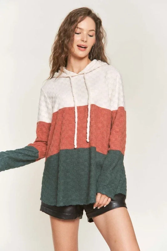 Olivia Textured Color Block Hoodie