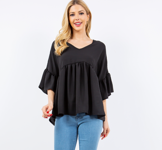 Genevieve Solid V-Neck Top
