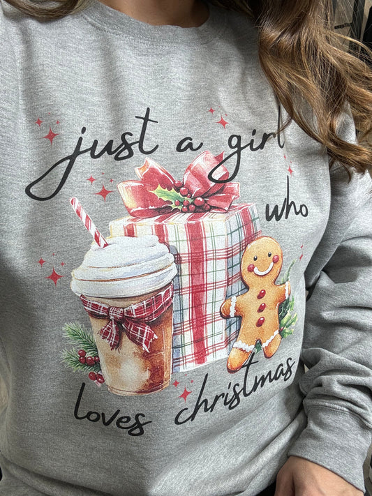 Just A Girl Who Loves Christmas Grey Sweatshirt