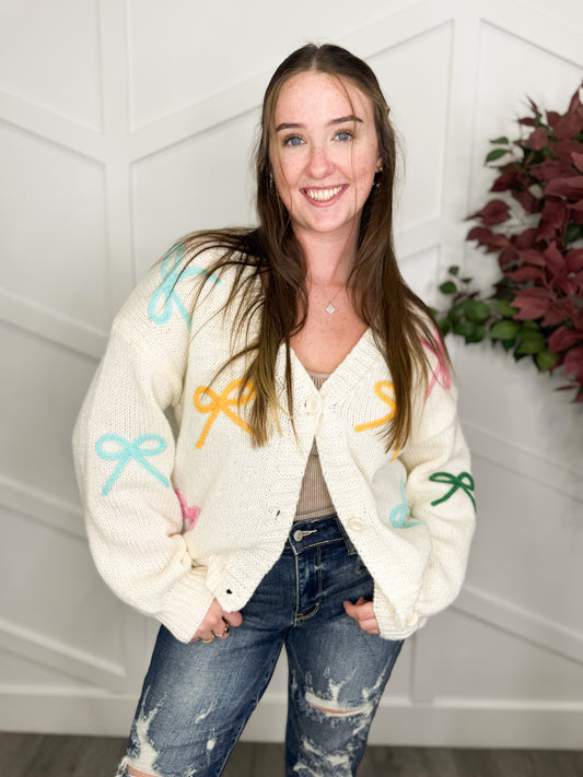 Reg/Plus-Simply Darling Pastel Bow Cardigan