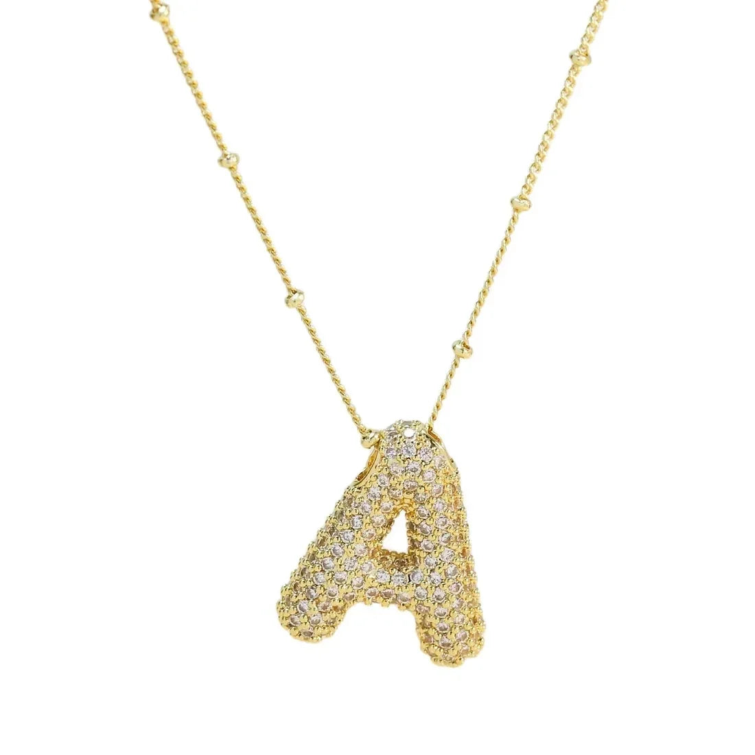 Gold Initial CZ Balloon Bubble Necklace (Assorted)