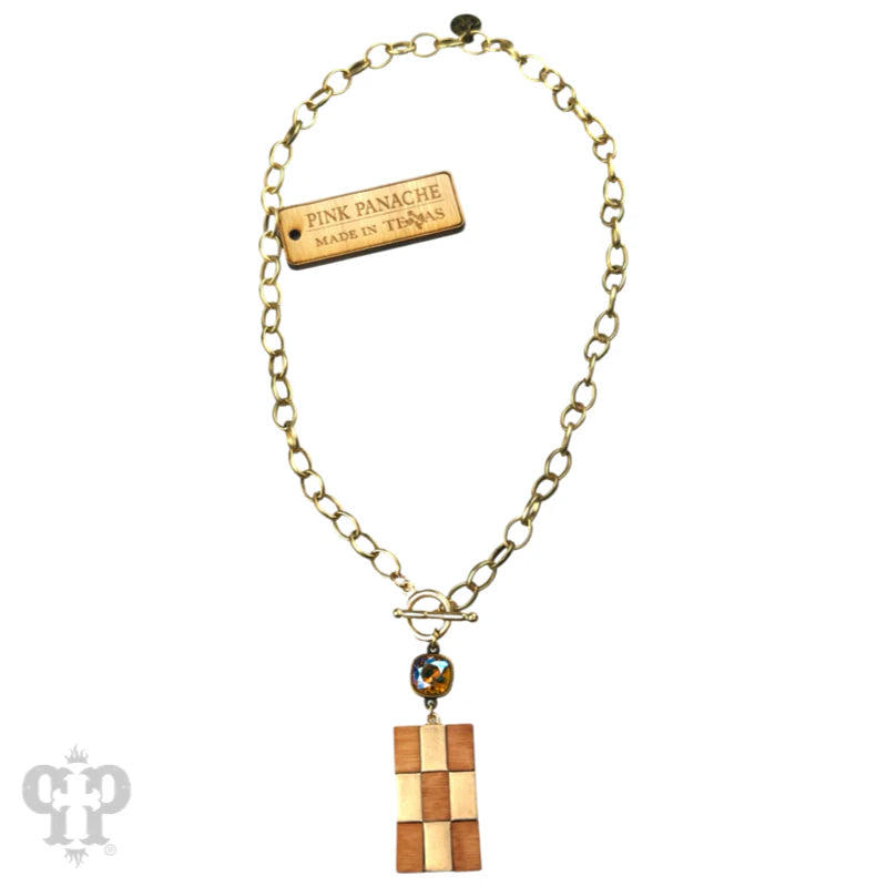 Brown Checkerboard Necklace By Pink Panache