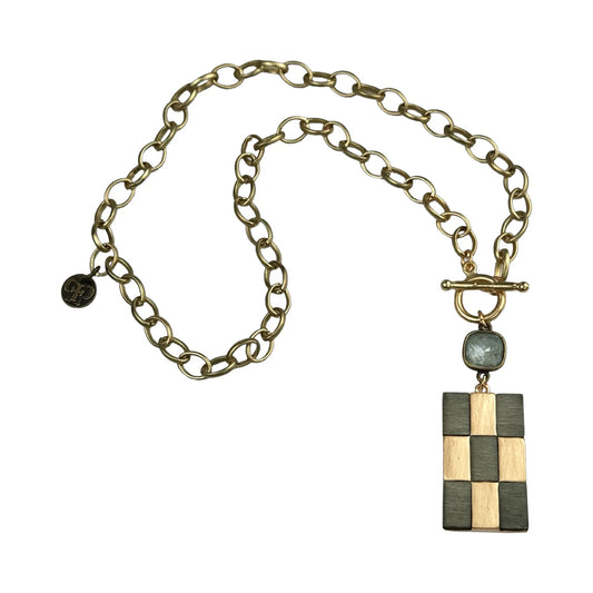 Grey Checkerboard Necklace By Pink Panache