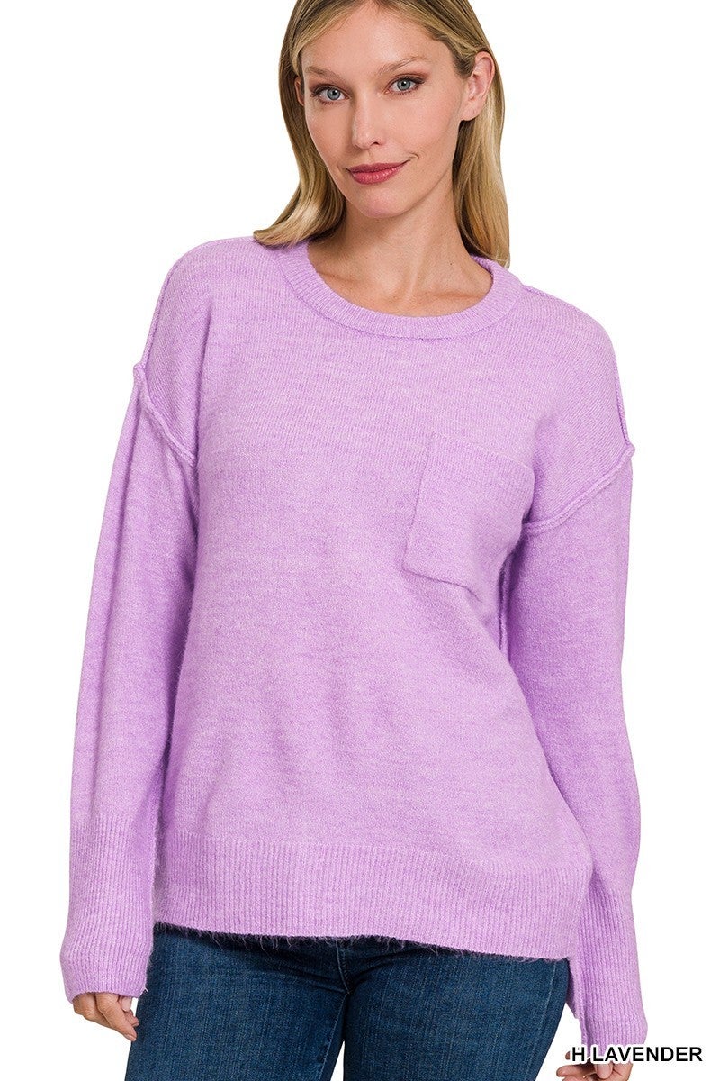 Natalia Round Neck Sweater W/ Pocket (Assorted)