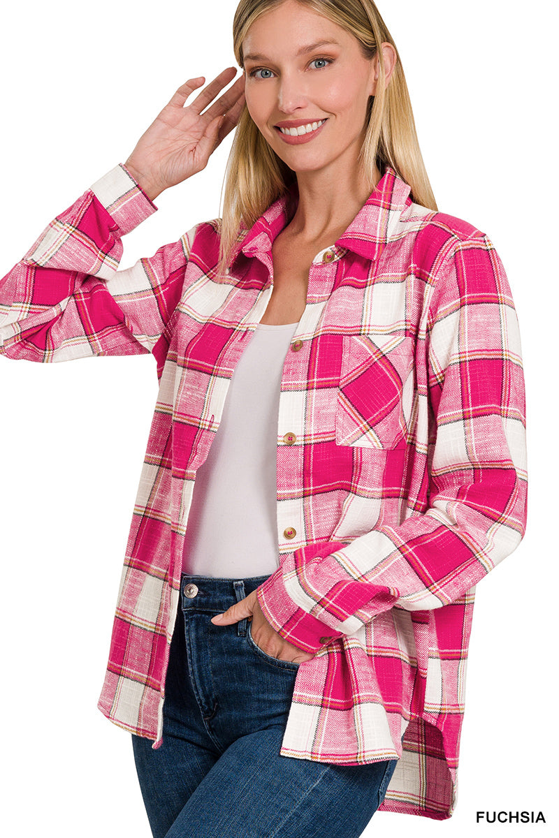 Reg- Say No More Plaid Top