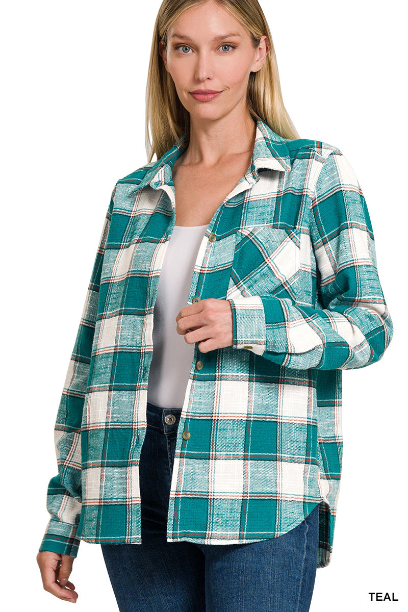 Reg- Say No More Plaid Top