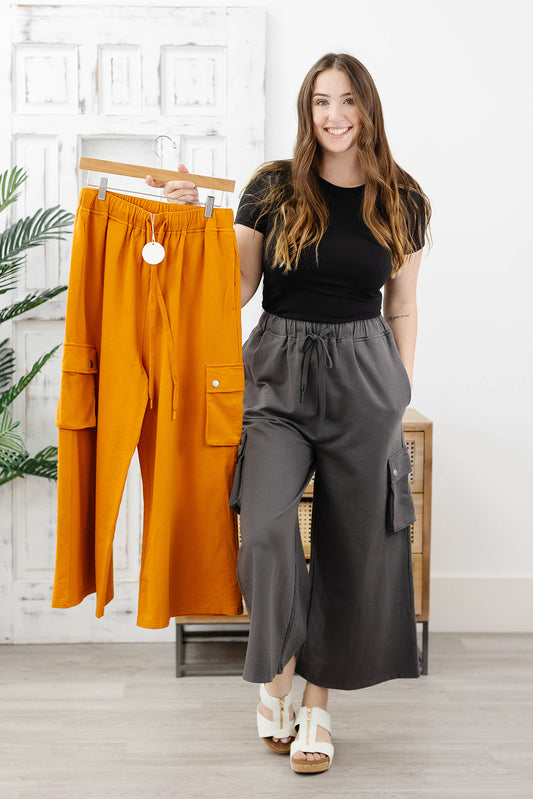 Reg/Plus- On My Way Cargo Wide Leg Pants