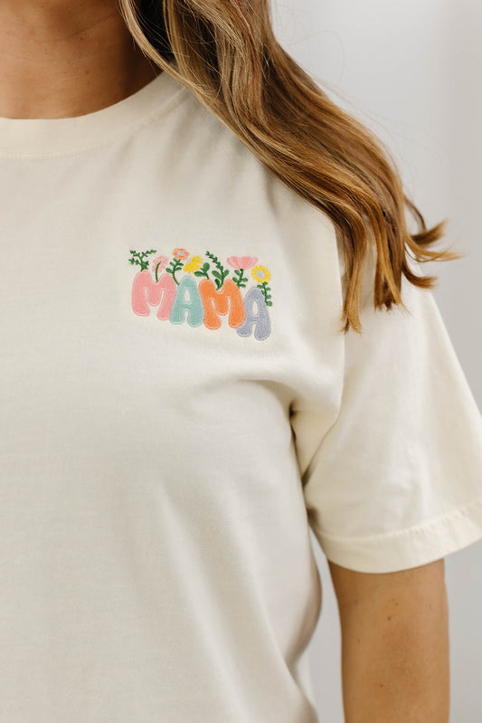 Reg/Plus- Mama Floral Embroidery Tee