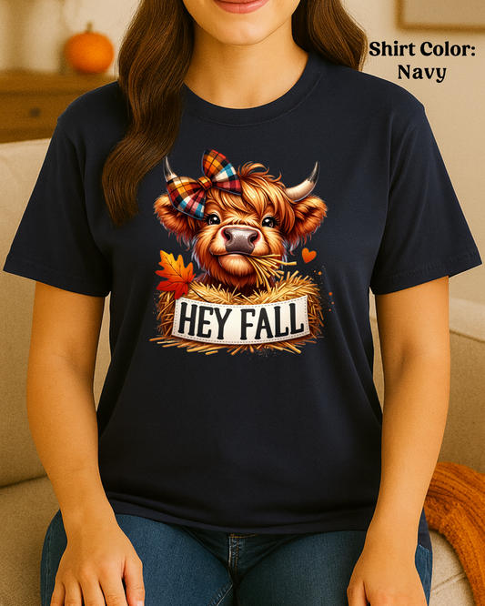 Hey Fall Highland Cow Tee