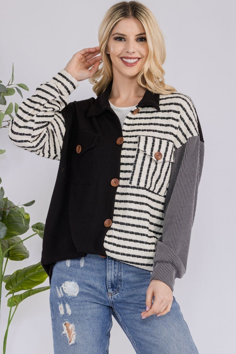 Madison Striped Contrast Shacket( Assorted)