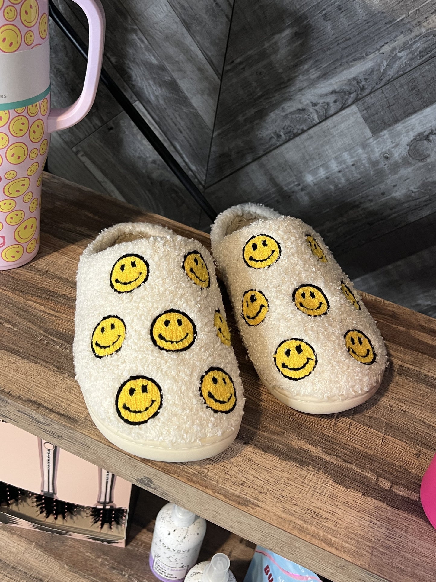 Sherpa Smiley Faces Slippers