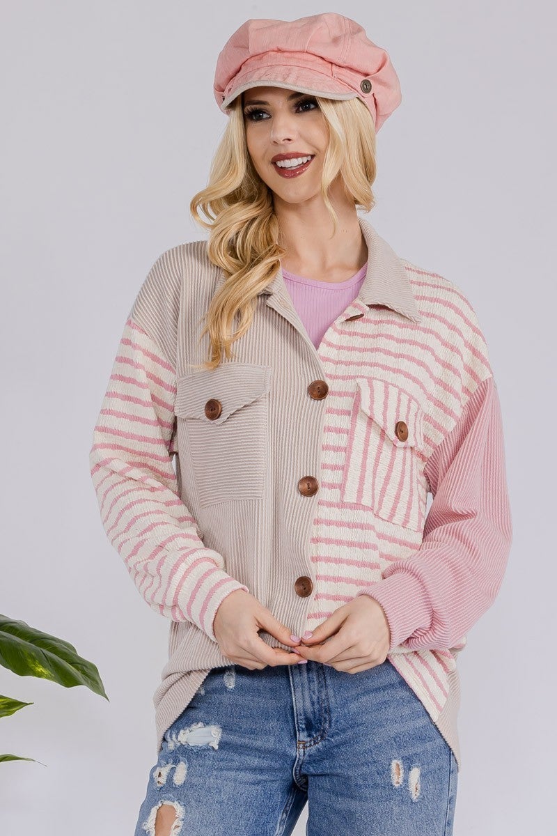 Madison Striped Contrast Shacket( Assorted)