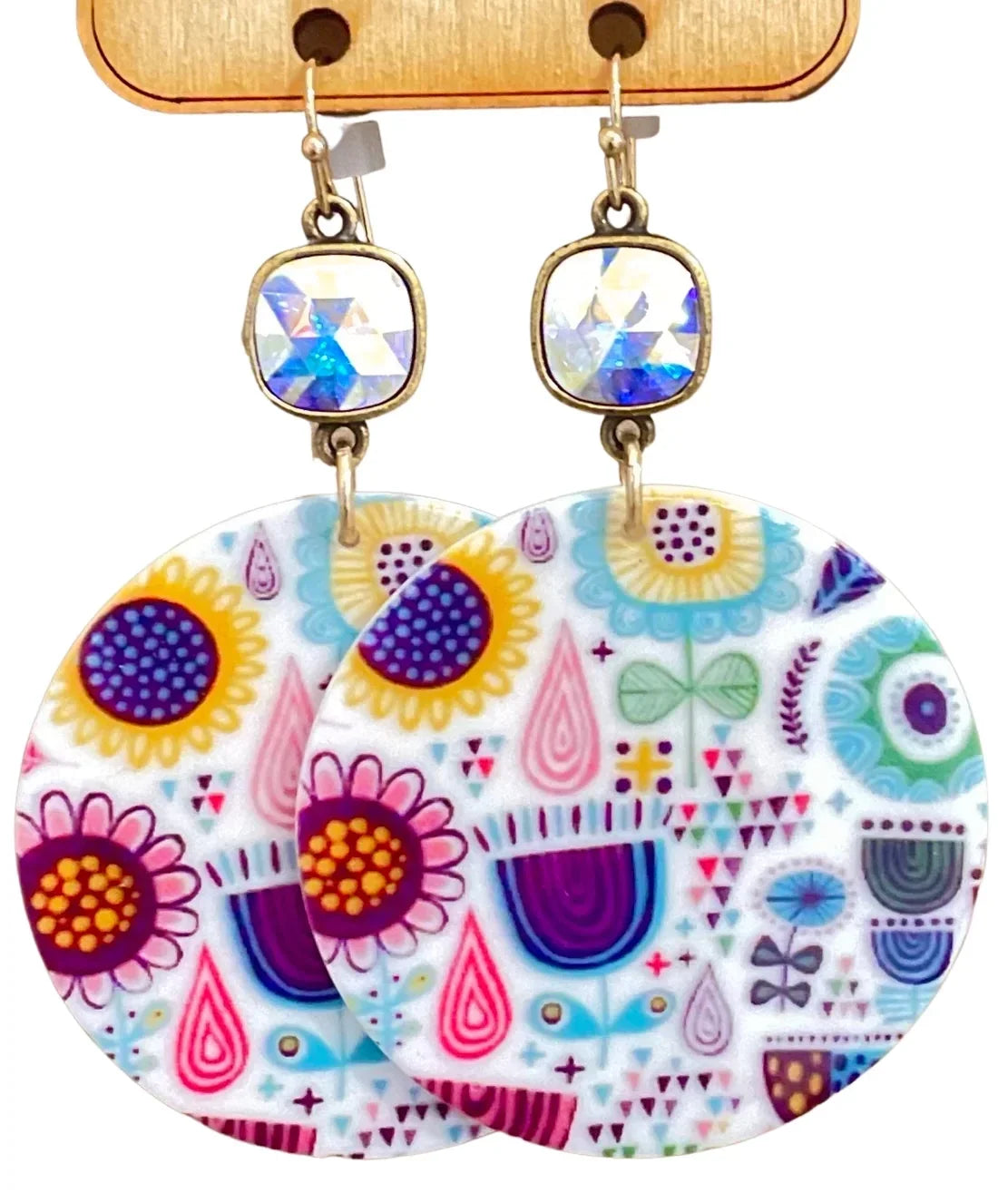 Floral Print Acrylic Disc Earring by Pink Panache