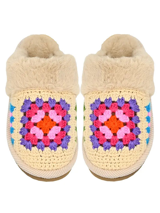 C.C. Multi-Colored Crochet Faux Fur Slippers