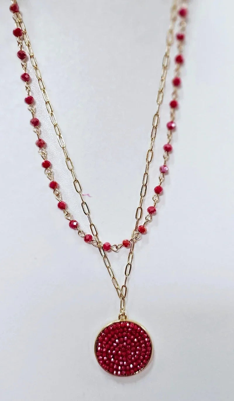 Red Bead & Gold Paperclip Chain Necklace By Pink Panache