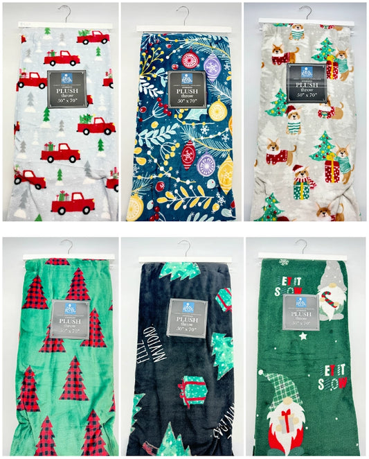 Assorted Christmas Plush Throw Blanket