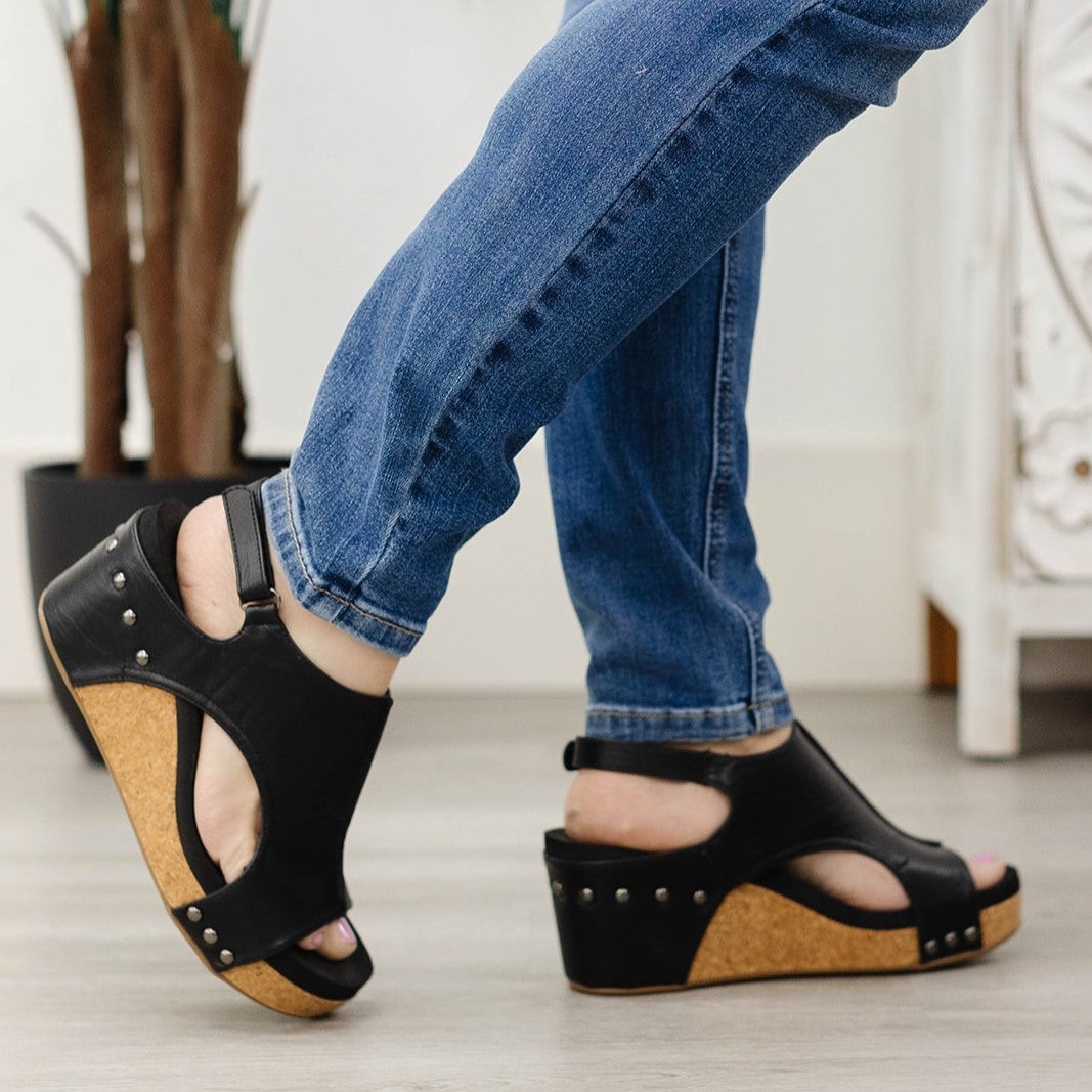 Black Smooth Carly Sandal By Corkys