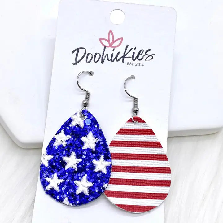 Stars and Stripes Glitter Teardrop Earrings