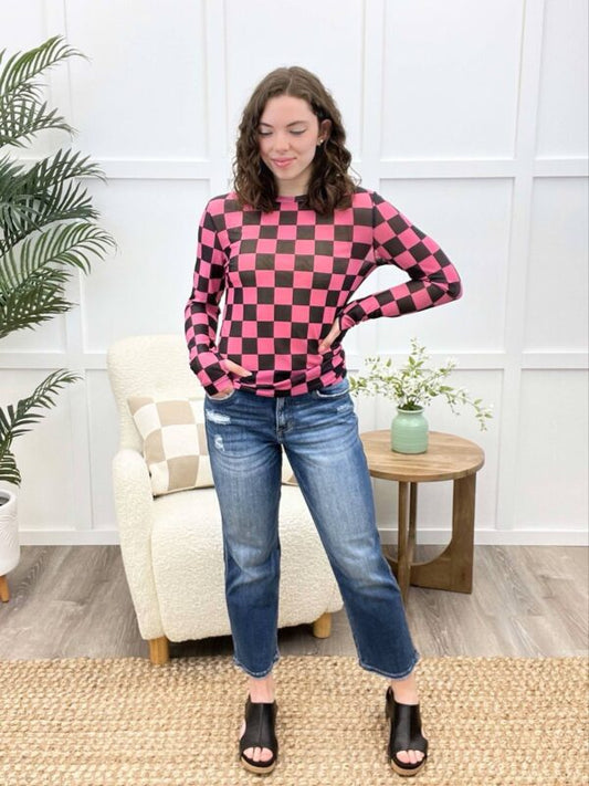 Reg/Plus-Checkerboard Chic Mesh Top