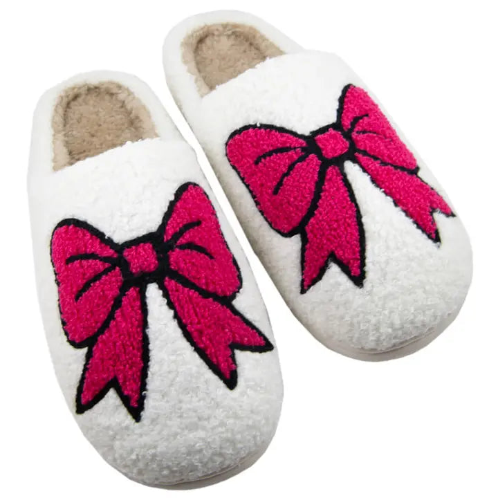 Sherpa Hot Pink Coquette Bow Slippers