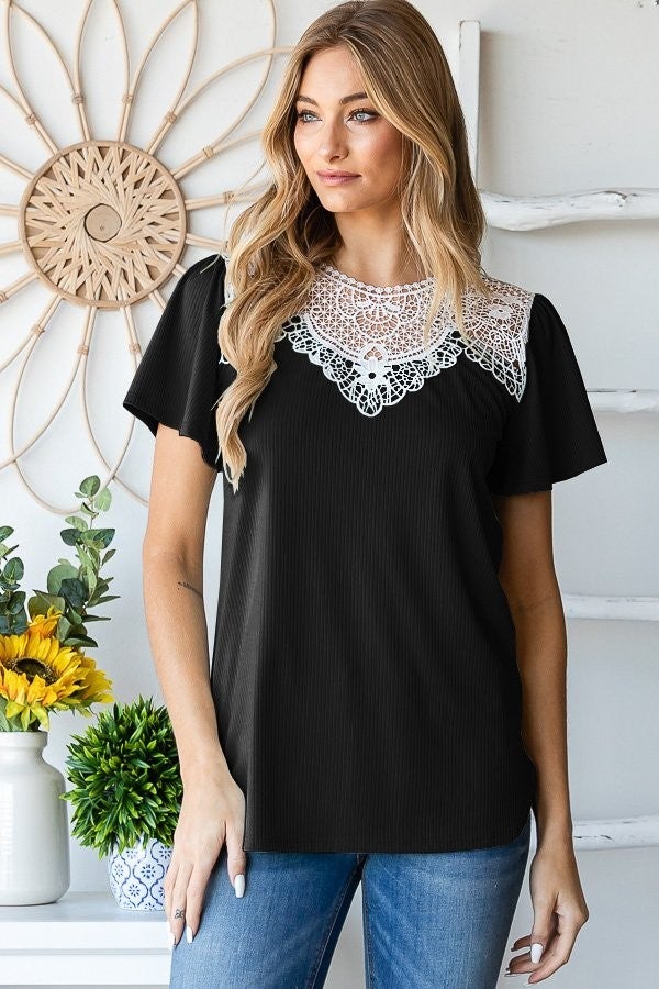 Isabella Short Sleeve Lace Detail Top