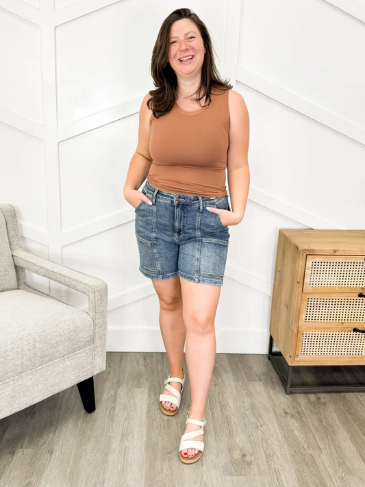 High Waist Utility Mid Length Shorts By Judy Blue