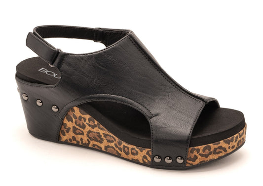 Black Smooth Leopard Carly Sandal By Corkys
