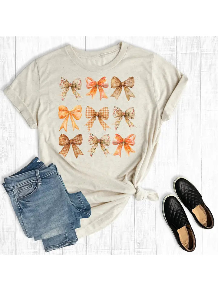 Reg/Plus- Retro Fall Croquette Pumpkin Bows Tee