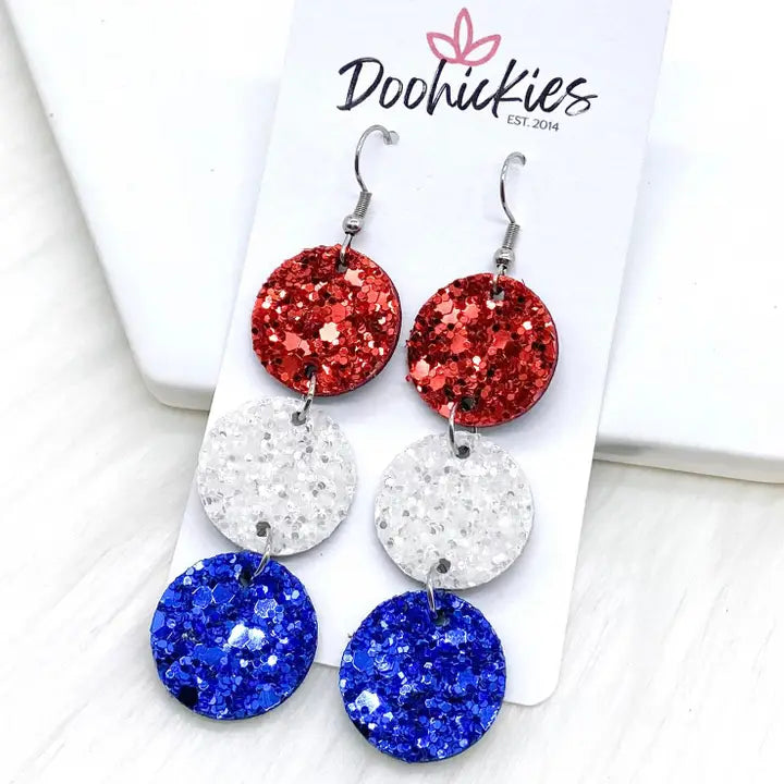 USA Chunky Glitter Patriotic Triple Corkies Earring