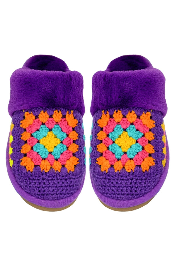 C.C. Multi-Colored Crochet Faux Fur Slippers