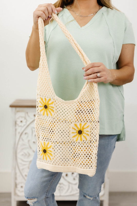 Floral Crochet Tote Bag