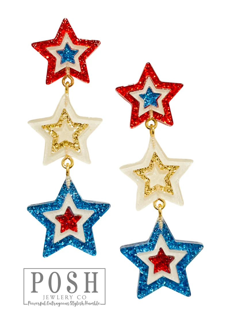 Patriotic Triple Closed Star Earrings