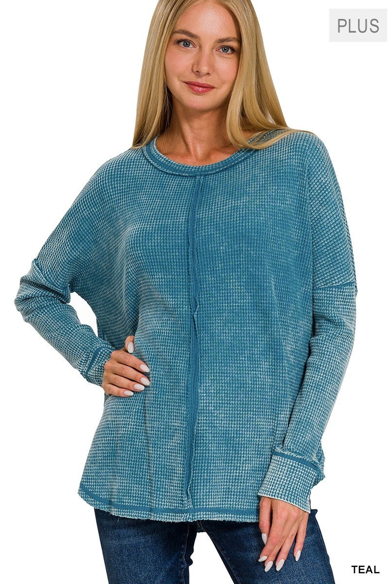 Oversized Waffle Knit Long Sleeve Top ( Assorted)