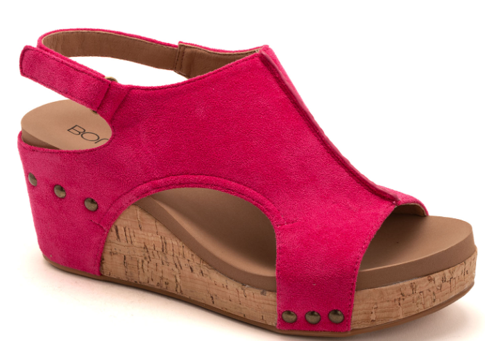 Fuchsia Suede Carly Sandal By Corkys