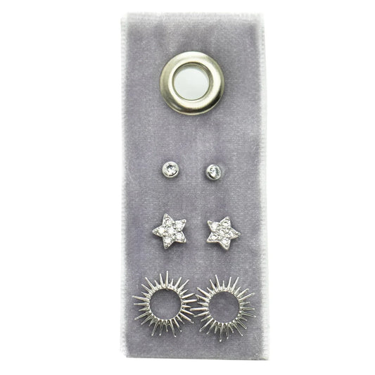 Silver Flower Velvet Stud Gift Set