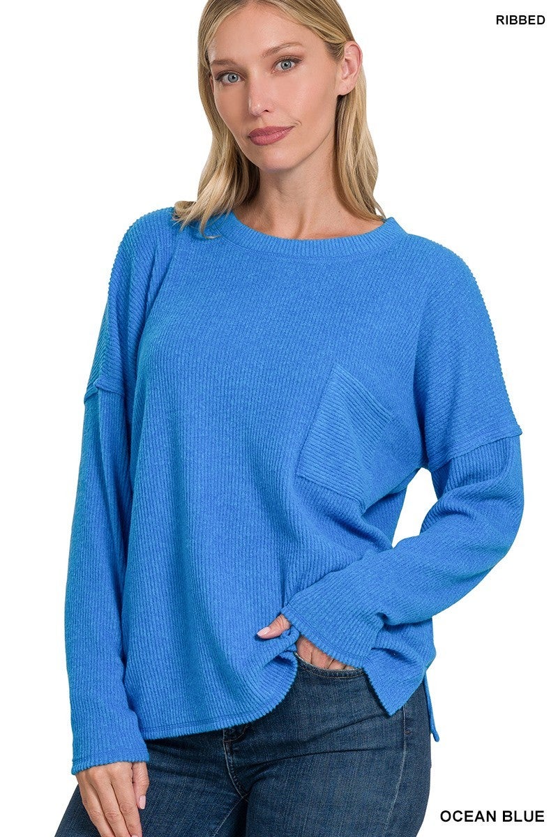 Aubree Ribbed Sweater W/ Pocket (Assorted)