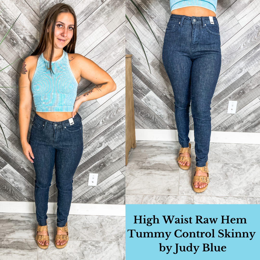 Hi Waist Raw Hem Tummy Control Skinny by Judy Blue