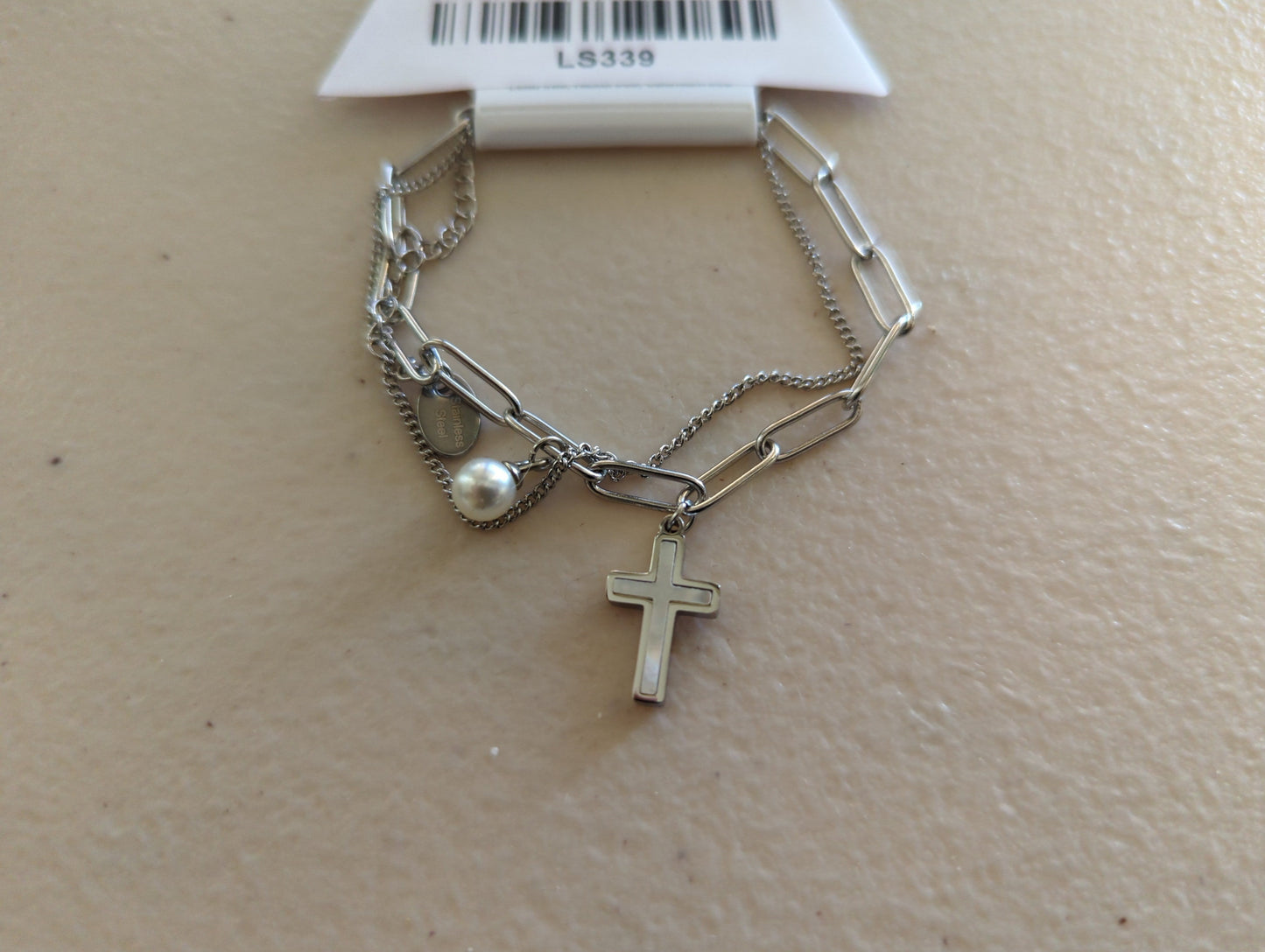 Pearl & Cross Charm Bracelet