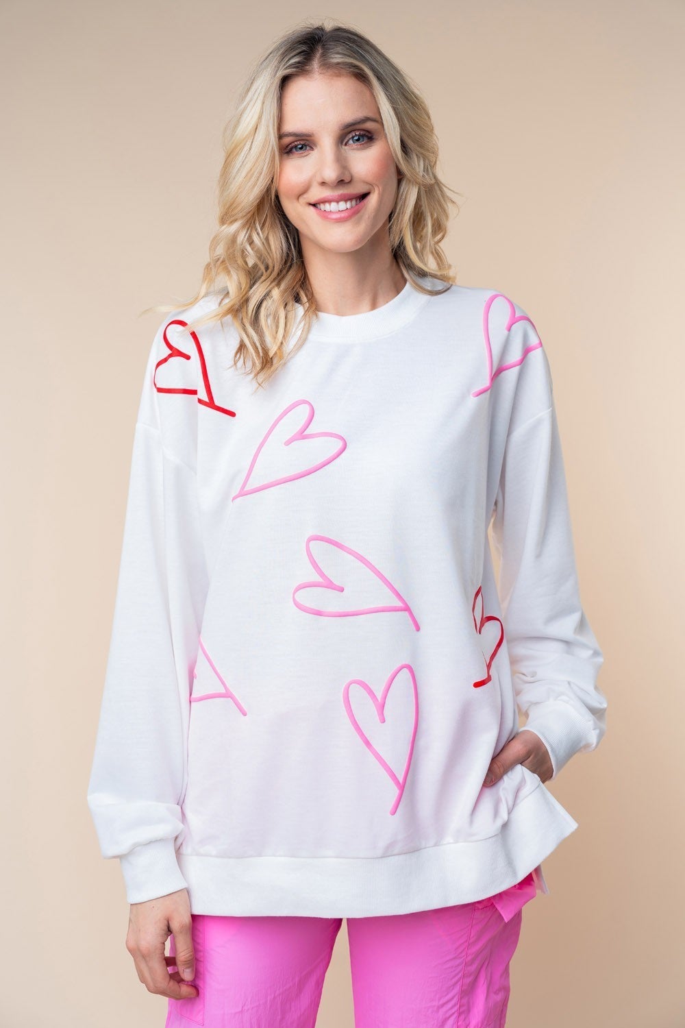 Hattie Long Sleeve Solid Knit Top with Hearts